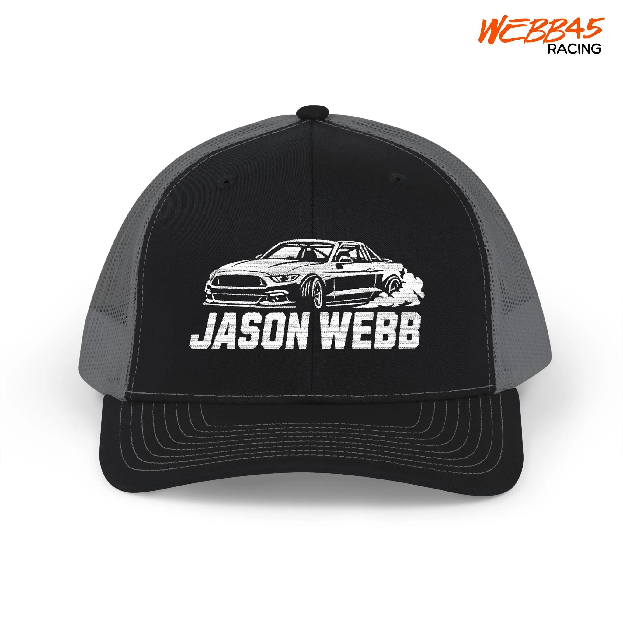 Jason Webb Drift Mustang Embroidered Cap, Trucker Cap, Jason Webb Drifting Cap, Webb45 Racing Merch