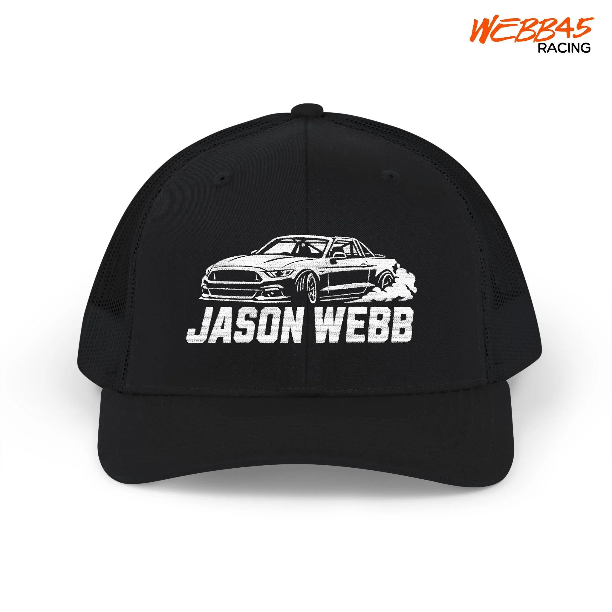 Jason Webb Drift Mustang Embroidered Cap, Trucker Cap, Jason Webb Drifting Cap, Webb45 Racing Merch