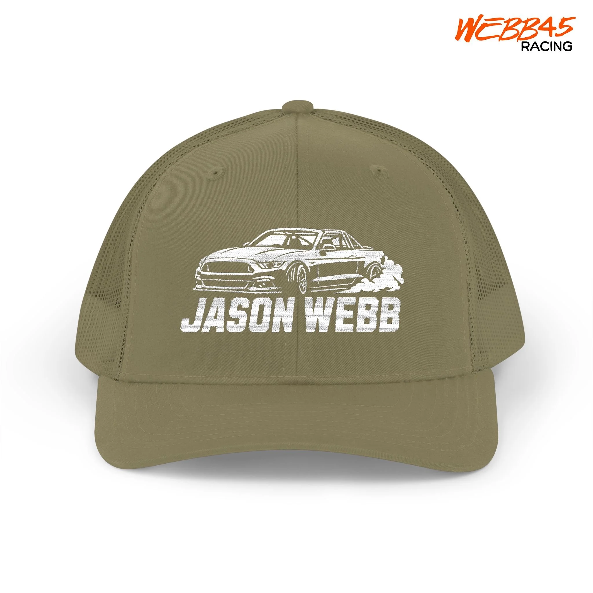 Jason Webb Drift Mustang Embroidered Cap, Trucker Cap, Jason Webb Drifting Cap, Webb45 Racing Merch