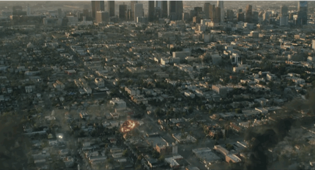 Earthquake in L.A. scene from movie "San Andreas"