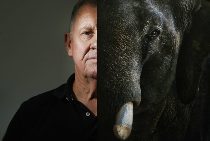 John Wiseman presented beside an elephant portrait
