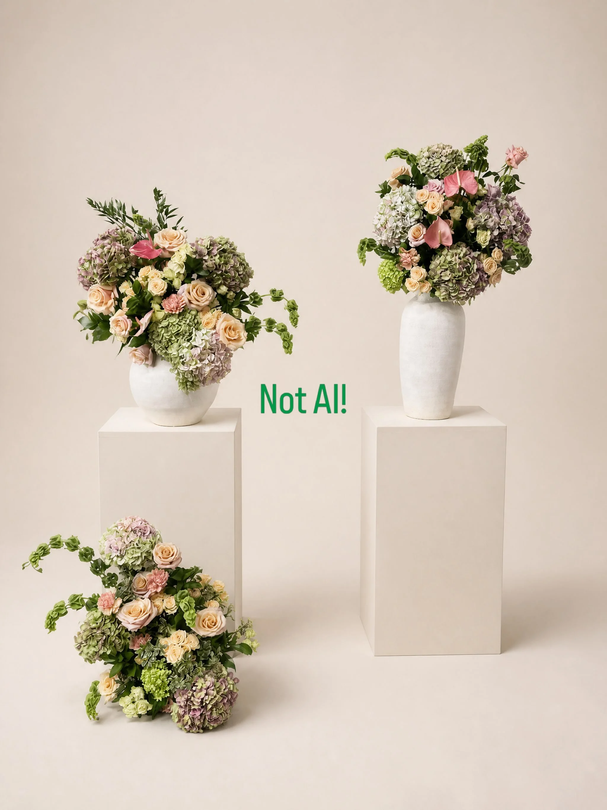 These may look Ai but they are not! Made with elegance in mind right here in our shop! 

This next year seems to be full of greens! Adding in a subtle hint of color just brings up the elevation!