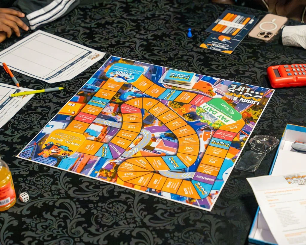 Living a DOPE Life game board and cards ready to play