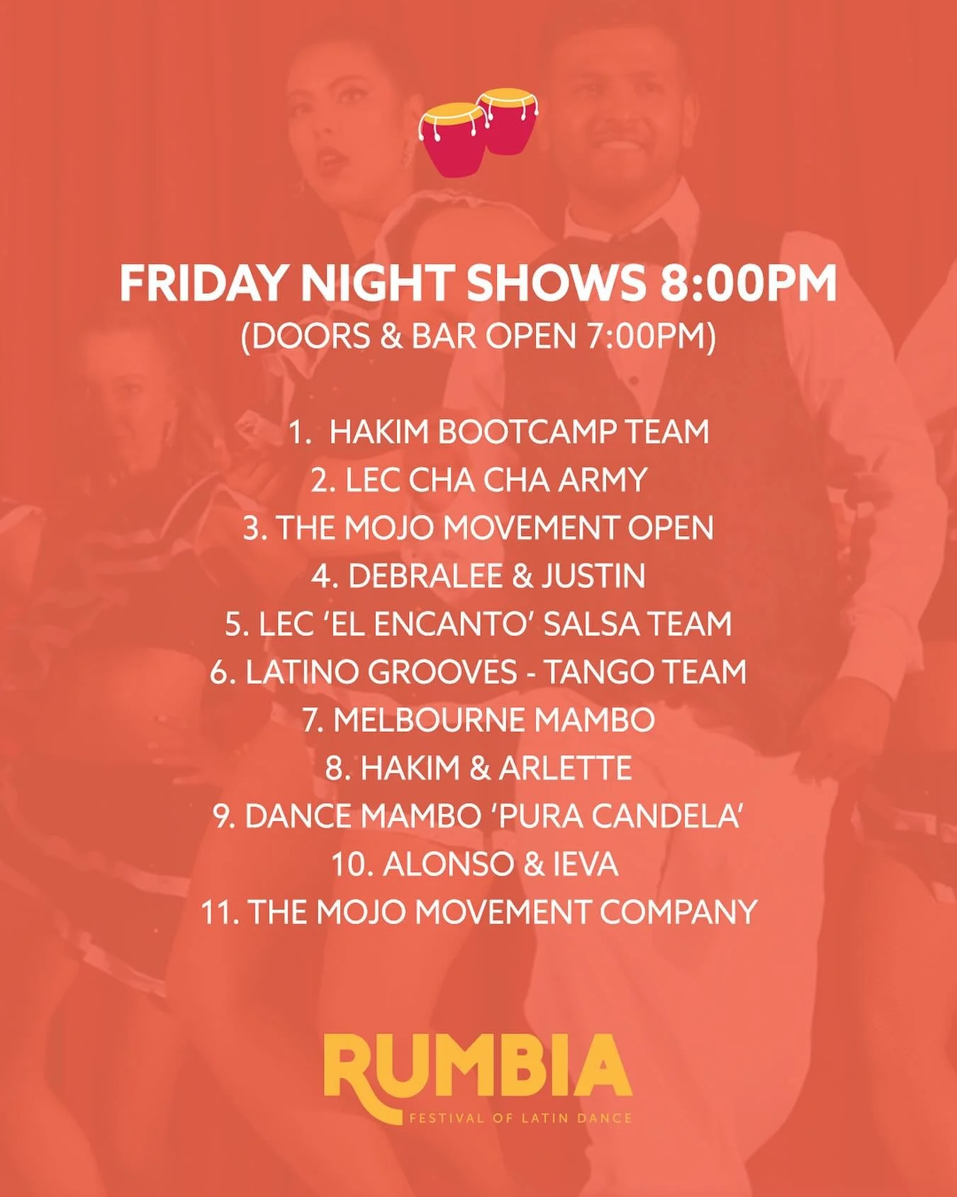 Ready for our first shows of the weekend? 🔥😍 Don&rsquo;t miss out on a seat, arrive early, grab a drink, get front row seats. Tickets still available online, or grab at the door tonight. Doors open 7pm!

#fridaynight #rumbia #shows