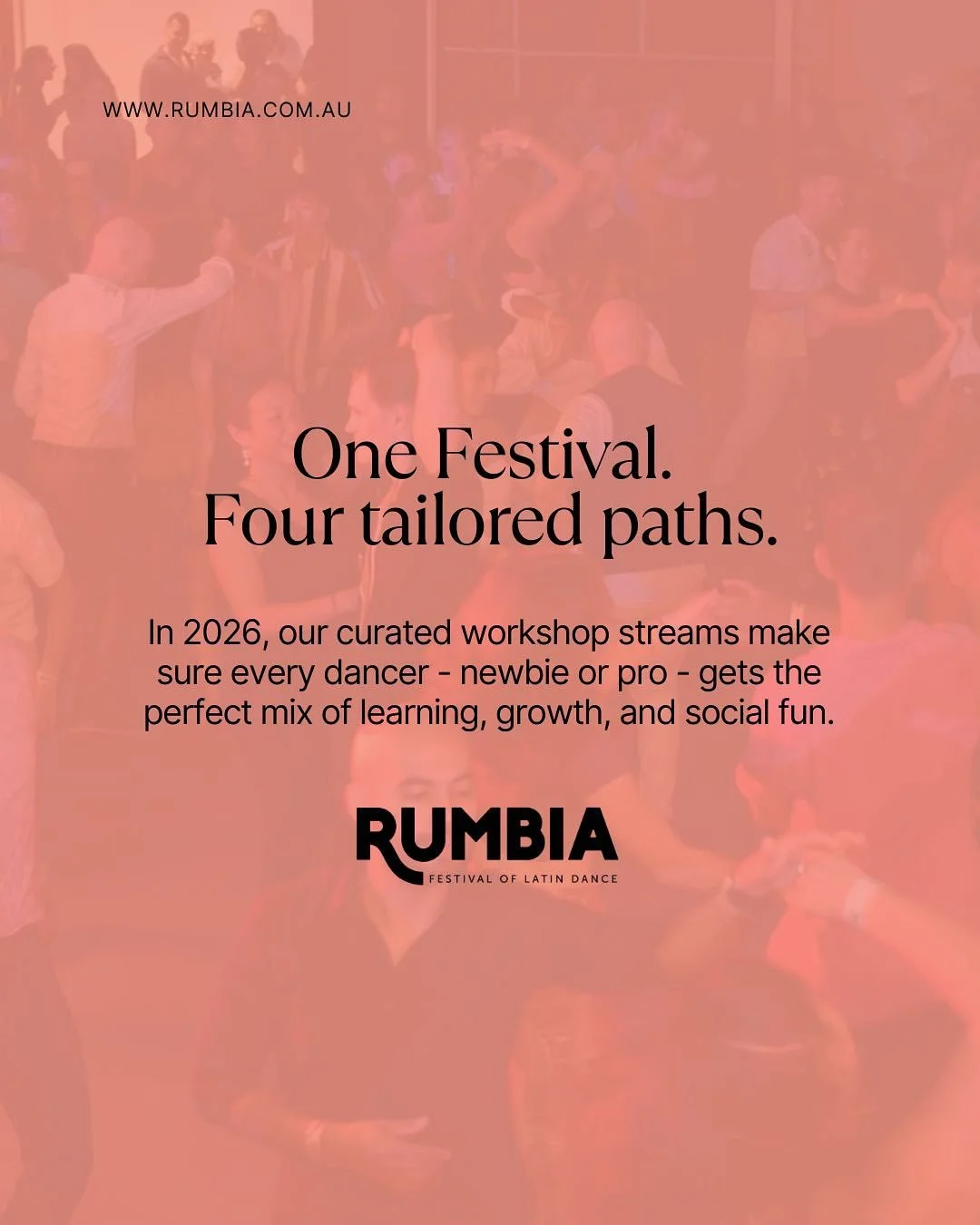 We are so excited to introduce our 2026 Rumbia workshop streams! Designed to make your Rumbia experience even better! 🎉

- Open Stream
- Advanced Stream
- My First Festival Beginner Stream
- Professional Stream

Not sure where you best fit? Reach ou