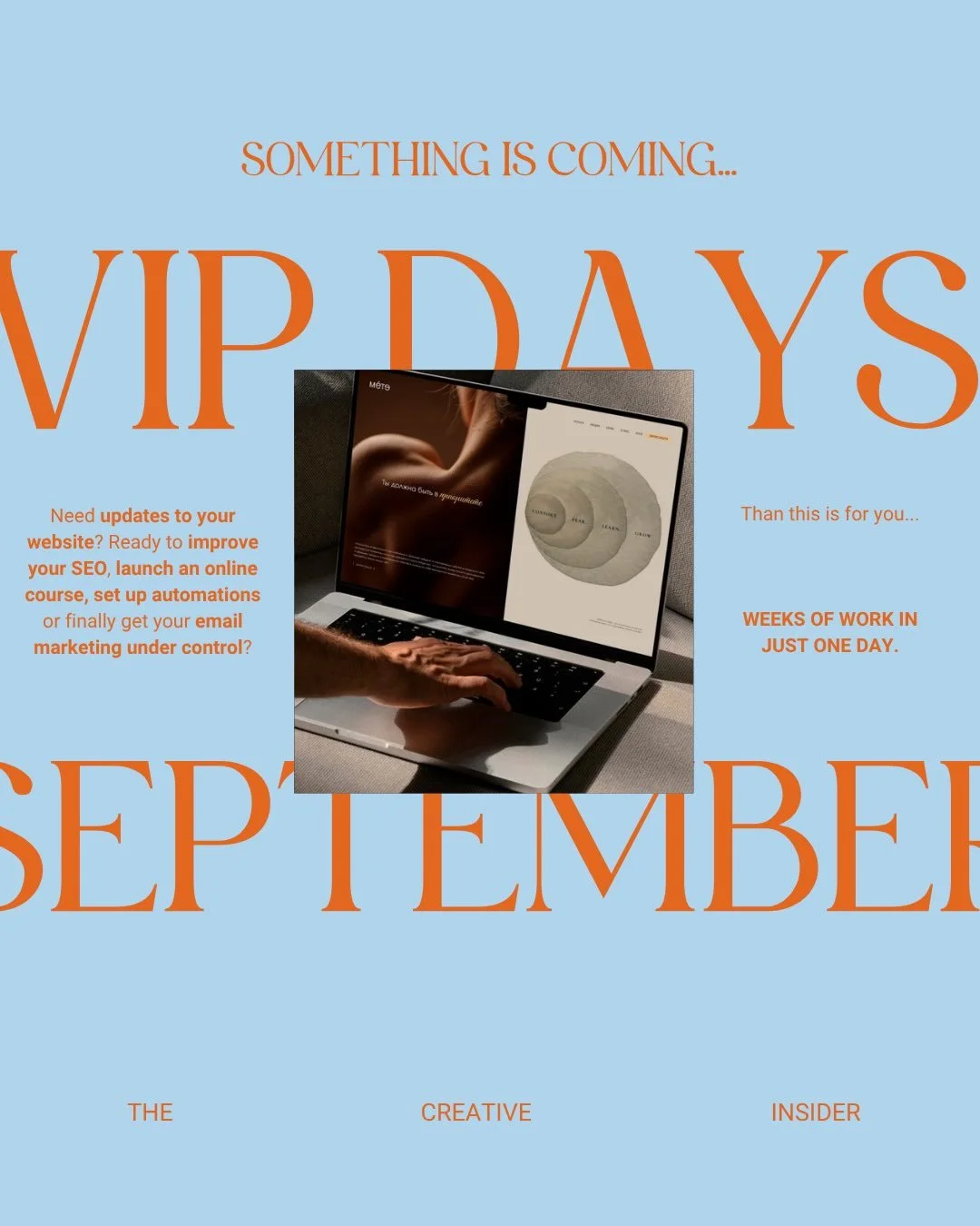 One day.

Big momentum.

Coming soon&hellip;

#vipsonly #vipday #businessday #websitebuilder #websitestrategist