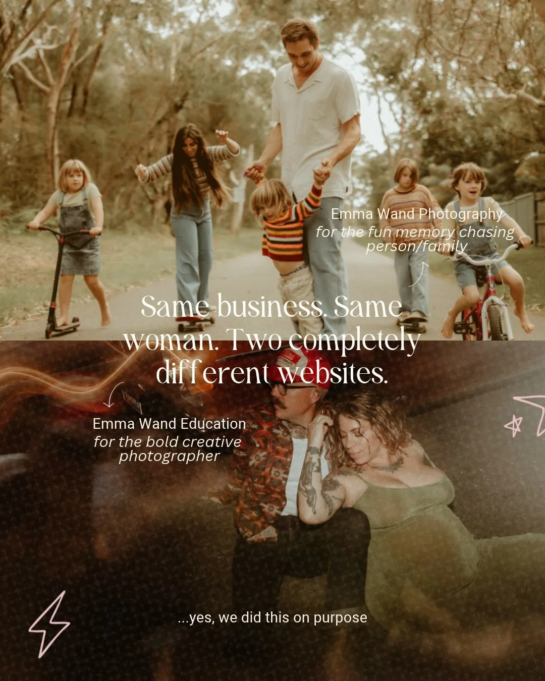 One business. Two websites ⚡️🩵

When Emma Wand came to me to build out the education side of her business, we knew one thing: her photography clients and her education students needed two very different online experiences.

Her photography website? 
