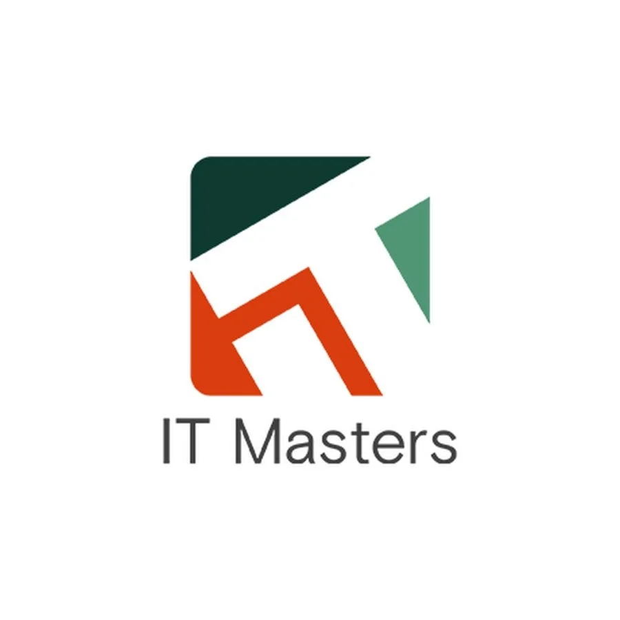 Logo of IT Masters with geometric shapes in green, white, and red, and the text 'IT Masters' underneath.