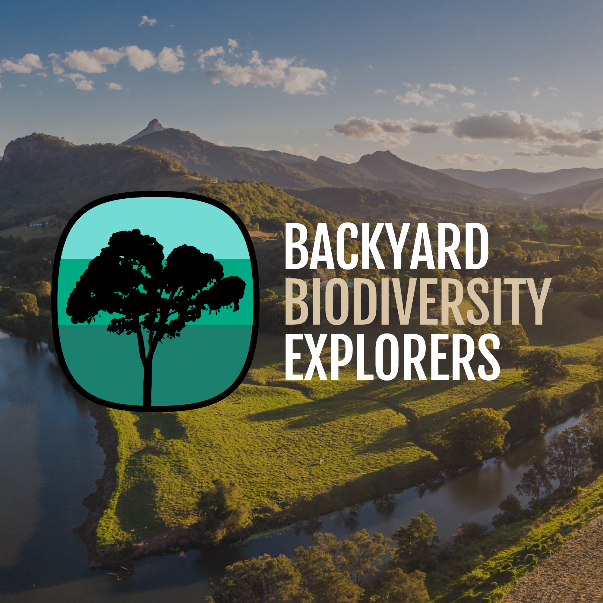 Backyard Biodiversity Explorers logo, with a nature background.