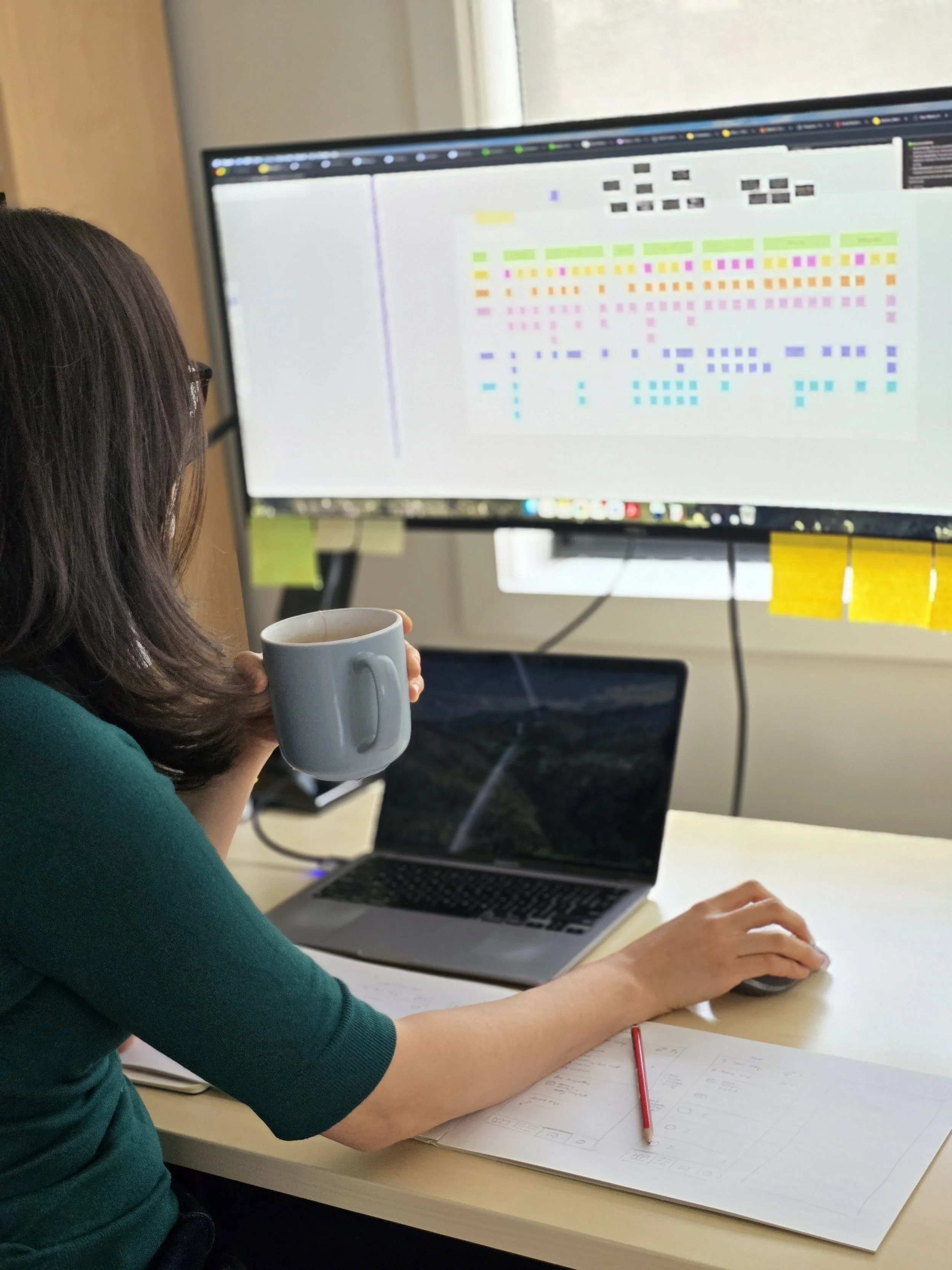 Consultant looking at a digital journey map on a computer screen