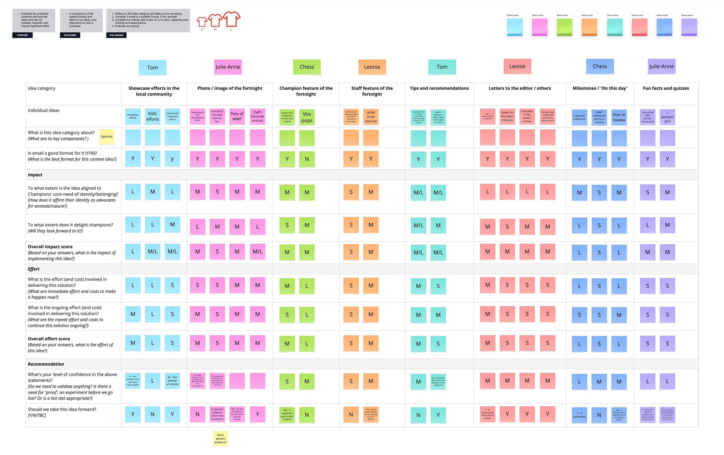 Sample solution evaluation matrix used for ideation in the WWF sprints