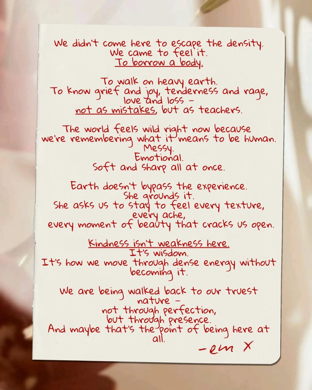 Letting it land from a full heart.