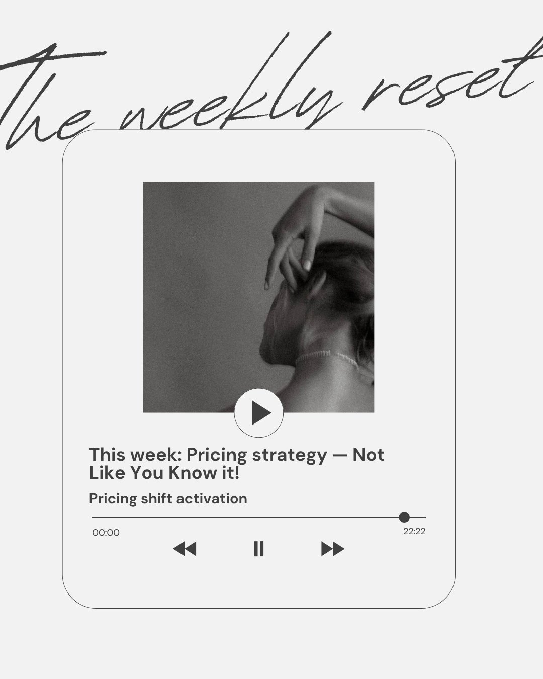 OUT NOW 

In this episode: &mdash;were shifting  the patterns of discounting, over-explaining, and hesitating 

&mdash; A guided reset to reveal what&rsquo;s underneath your pricing, release it, and reconnect with your real value 

On spotify or appl