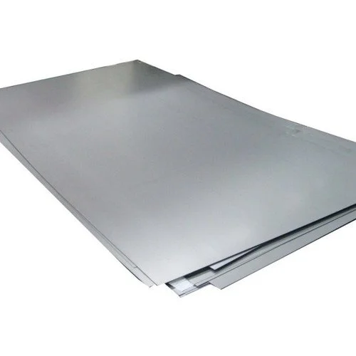 Stack of silver metal sheets or panels.