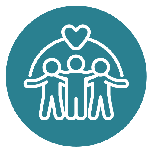 piirroskuva, jossa kolme ihmistä yhdessä sydämen alla