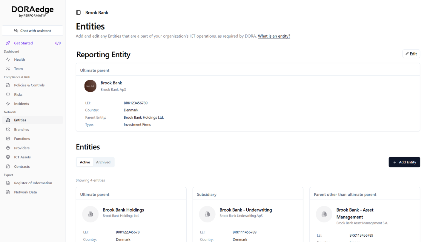 Multi-entity reporting on the DORAedge platform
