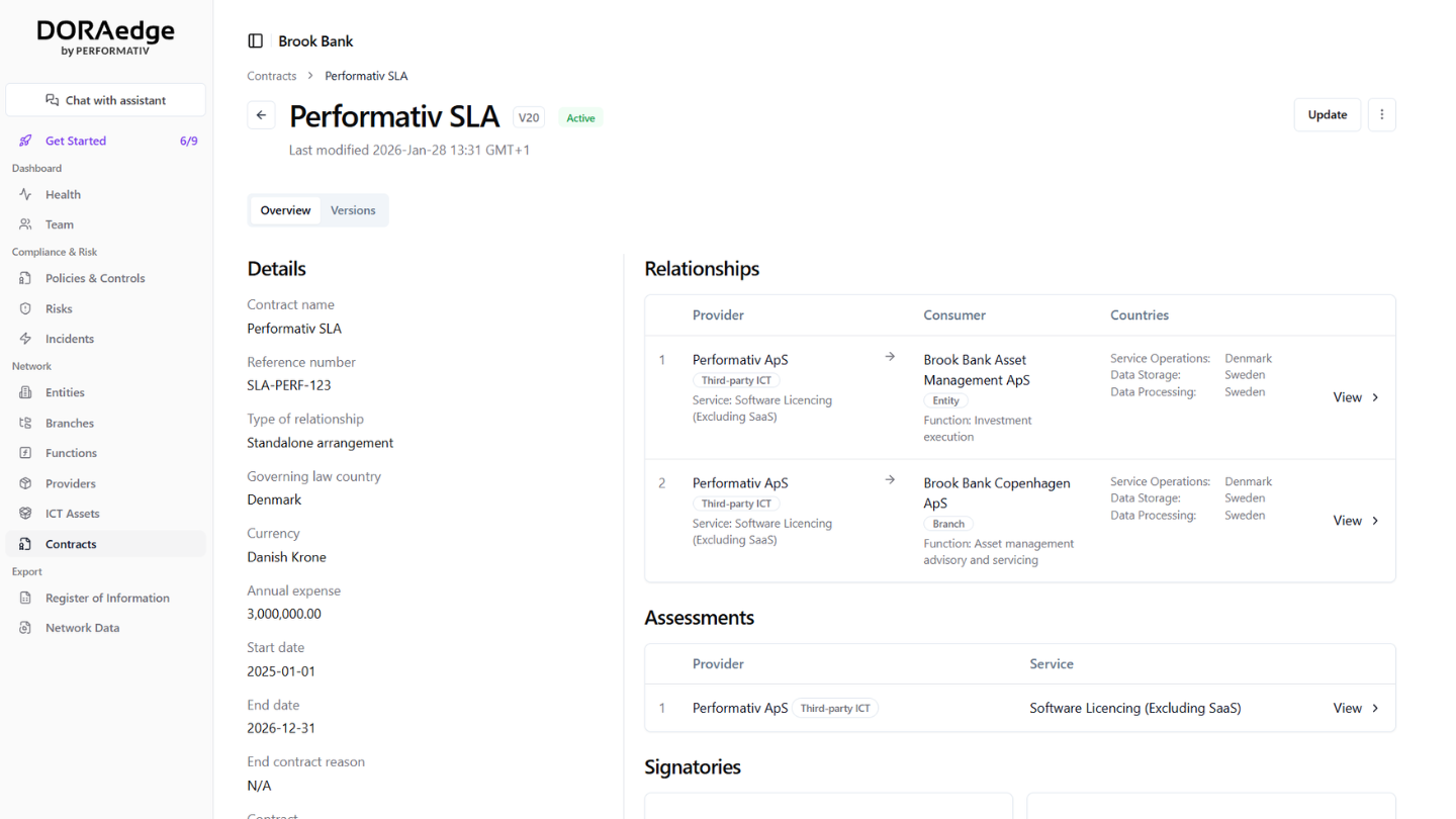 Contract management on the DORAedge platform