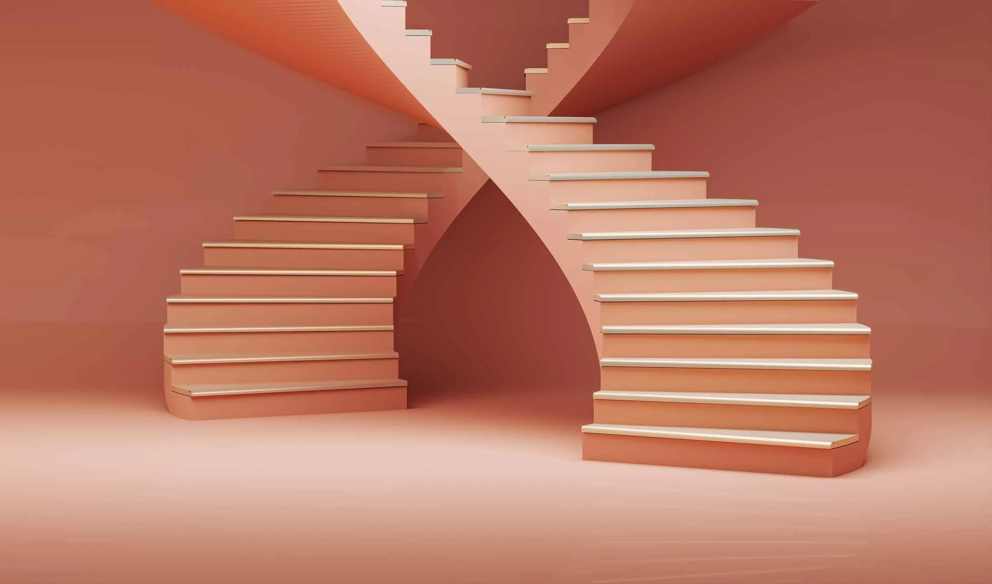 Två trappor i varm röd nyans. Bemanning och rekrytering – så går det till med Workz.