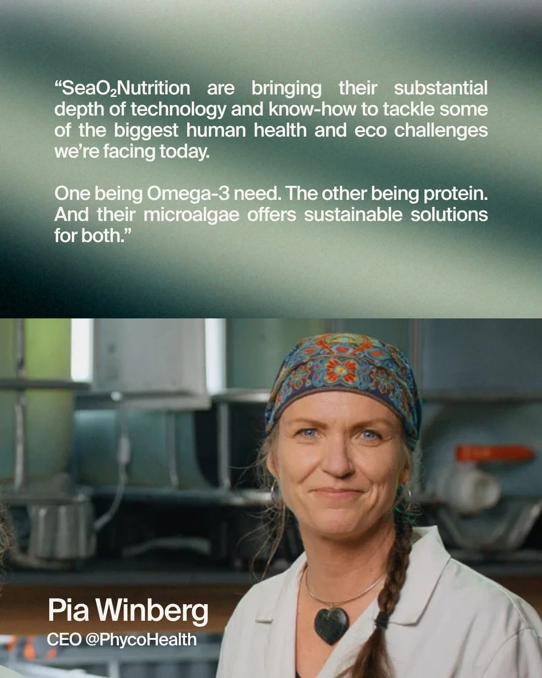 Microalgae has the potential to play a much bigger role in how we meet the nutritional needs of the future. 

Thank you Pia Winberg, CEO of PhycoHealth, for sharing your perspective on what we&rsquo;re building at SeaO₂Nutrition. 

#SeaO2Nutrition #N