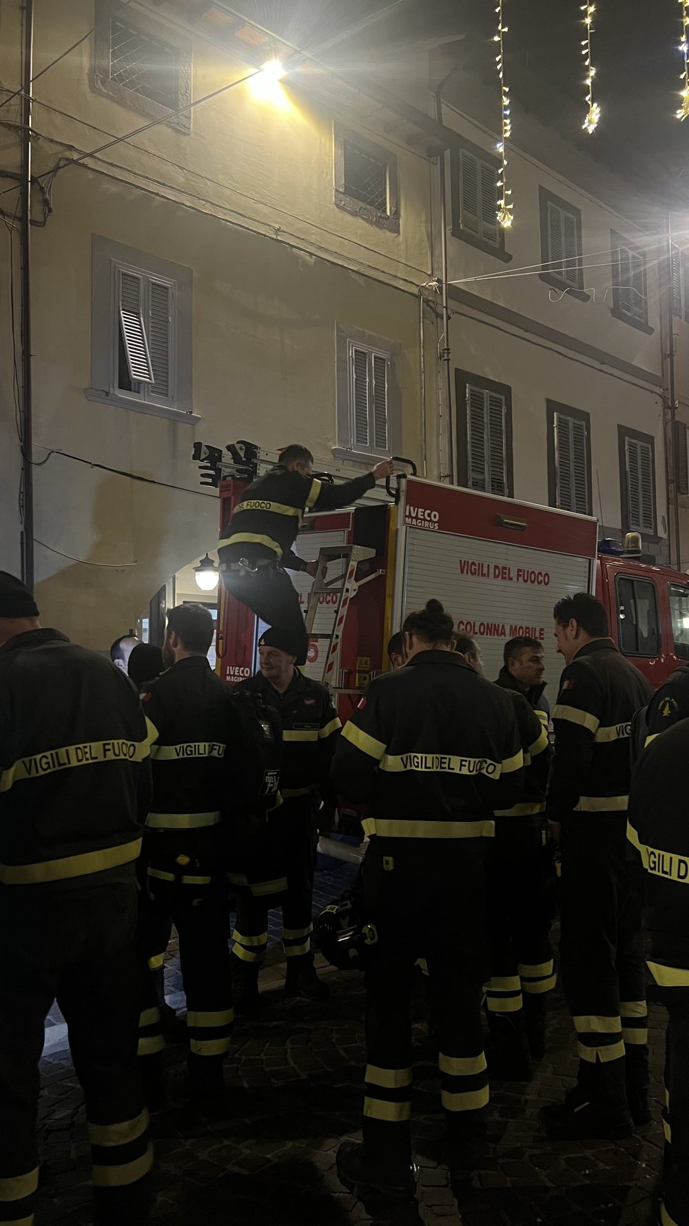 The local firemen in the piazza
