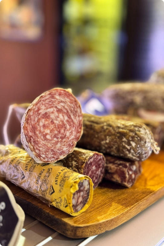 Cured meats stacked up