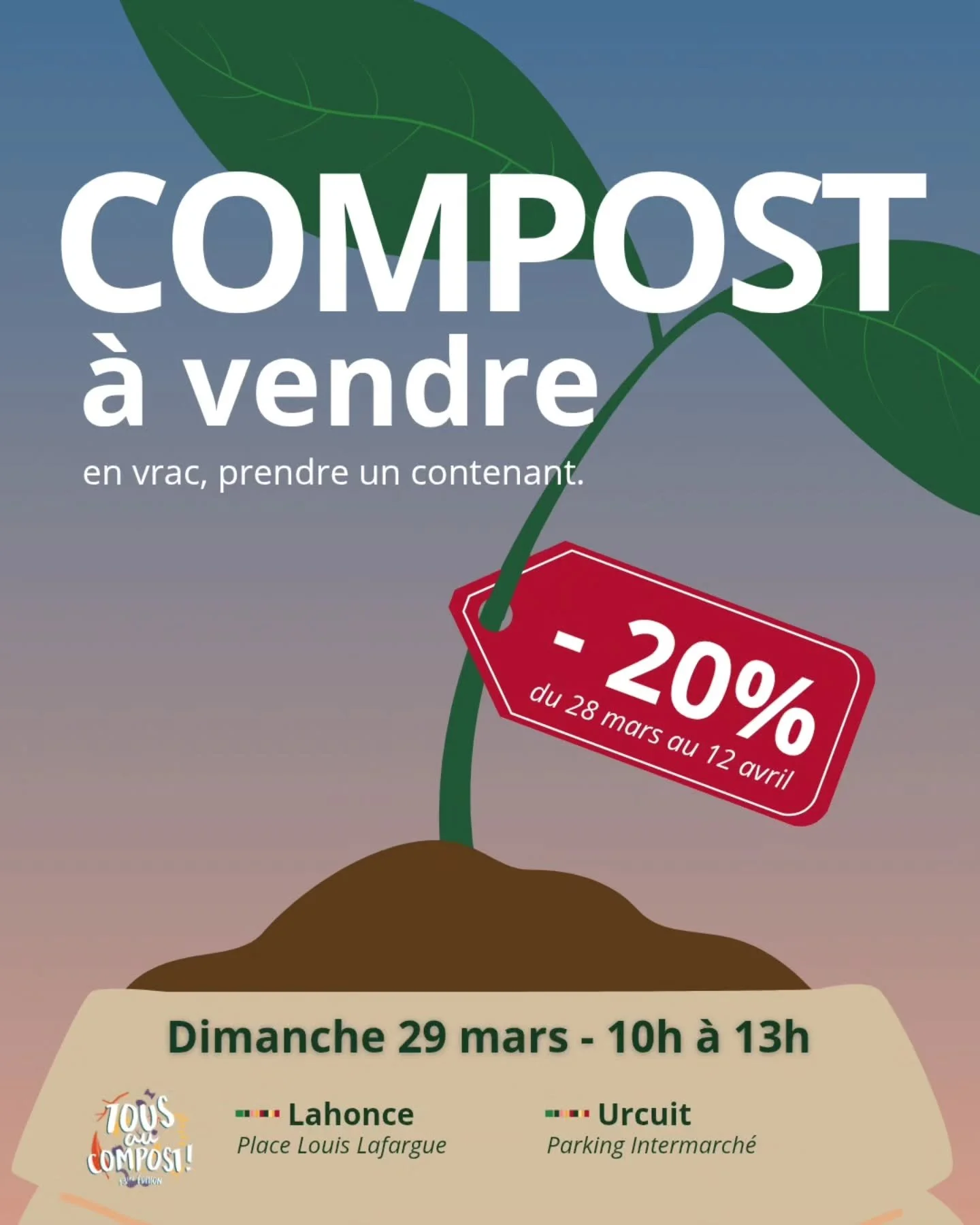 🌱 Tous au compost !

Nous l&rsquo;avions fait l&rsquo;ann&eacute;e derni&egrave;re et &ccedil;a vous avait bien plus, alors on renouvelle l&rsquo;exp&eacute;rience cette ann&eacute;e !

🎁 Du 28 mars au 12 avril soit pendant les 15 jours de #tousauc