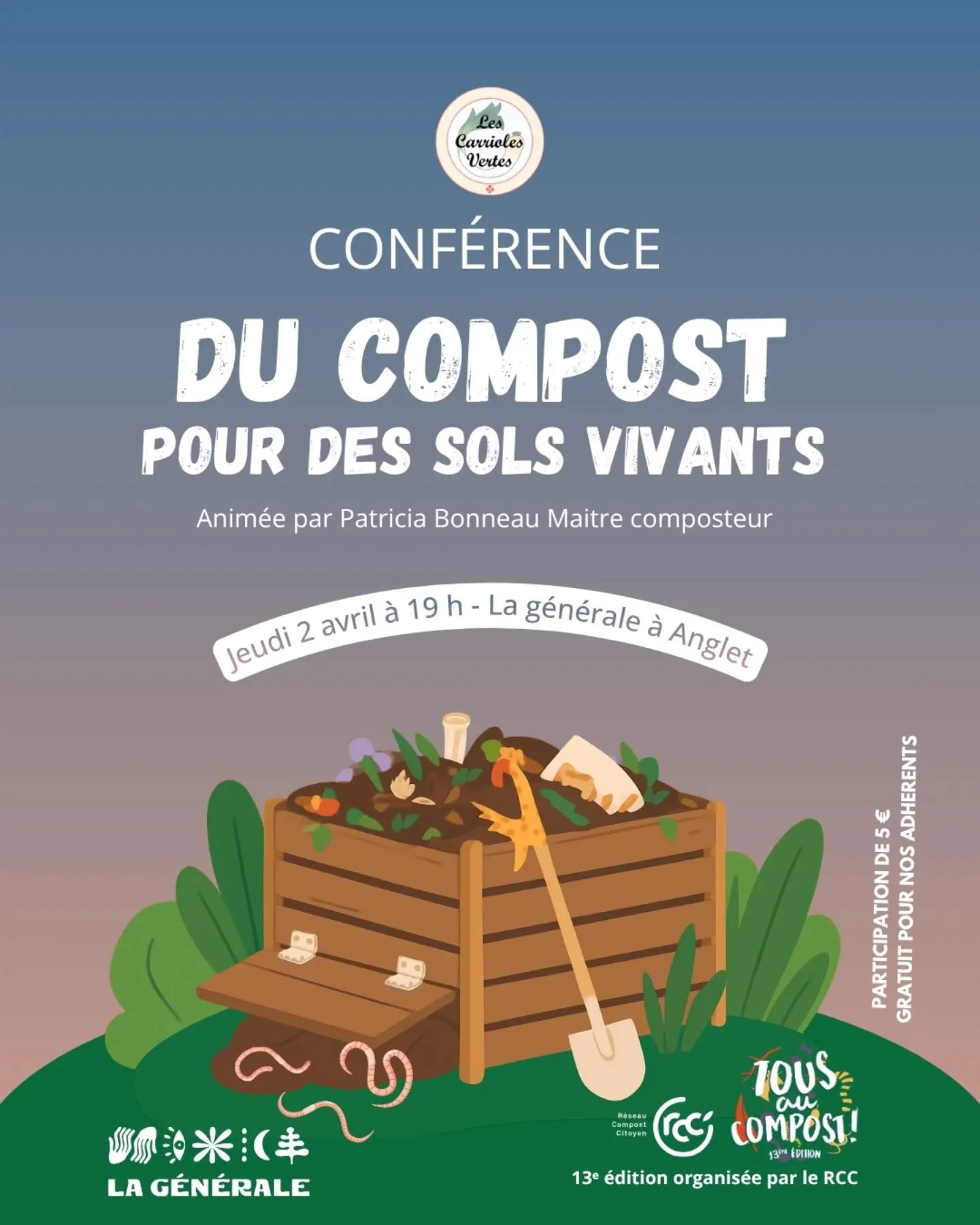🧐 Tu as des questions sur la mani&egrave;re de g&eacute;rer ton compost ou sur sont utilisation ? 

💫 Bonne nouvelle on va t'apporter touutes les r&eacute;ponses &agrave; tes questions le jeudi 2 avril &agrave; @la.generale.anglet &agrave; 19h.

🌱