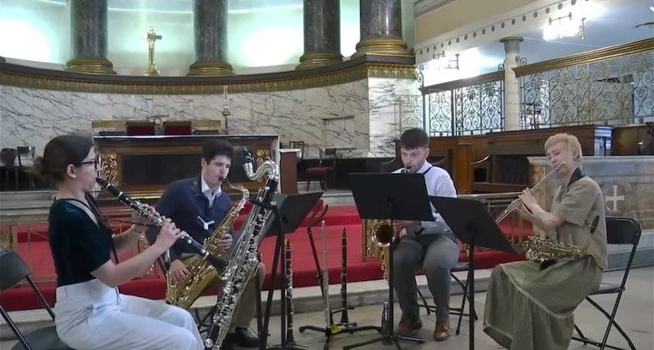Here are a few highlights from our recital recently @stpancraschurcheustonroad! We had such a great time playing lots of exciting rep together and thanks again to the St Pancras for having us!  #saxquartet#saxophone#classical#quartet#musicals#clarine
