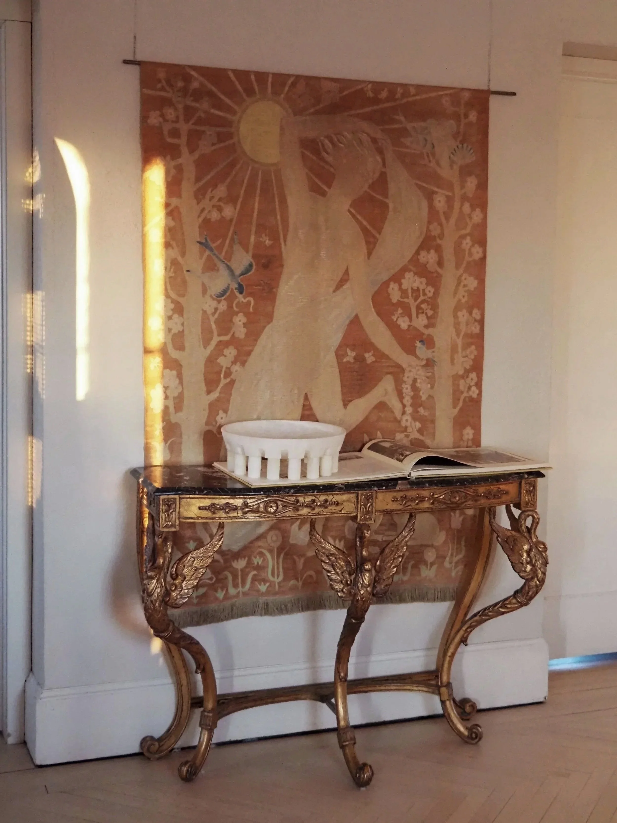 Italian Swan Motif Server with Marble Top