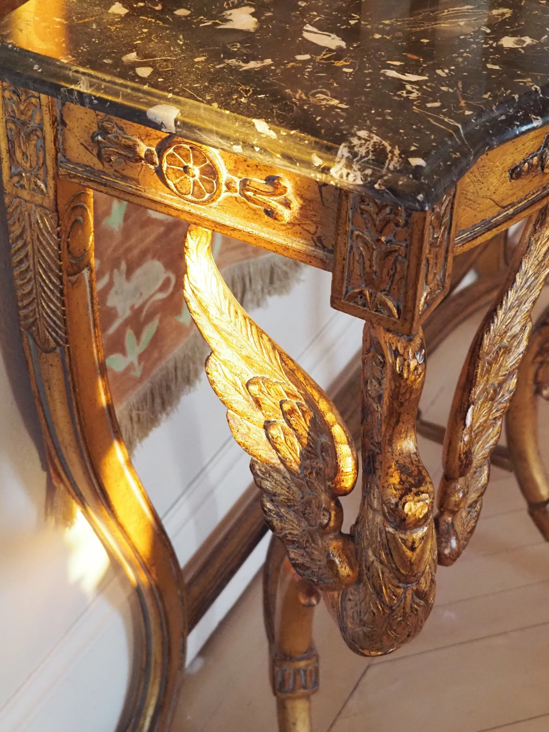 Italian Swan Motif Server with Marble Top