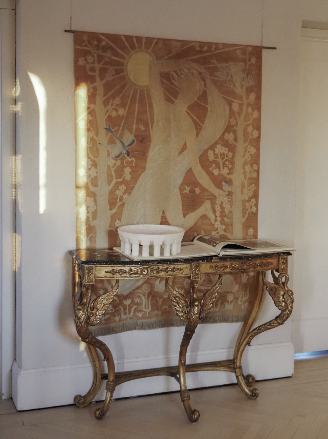 Italian Swan Motif Server with Marble Top