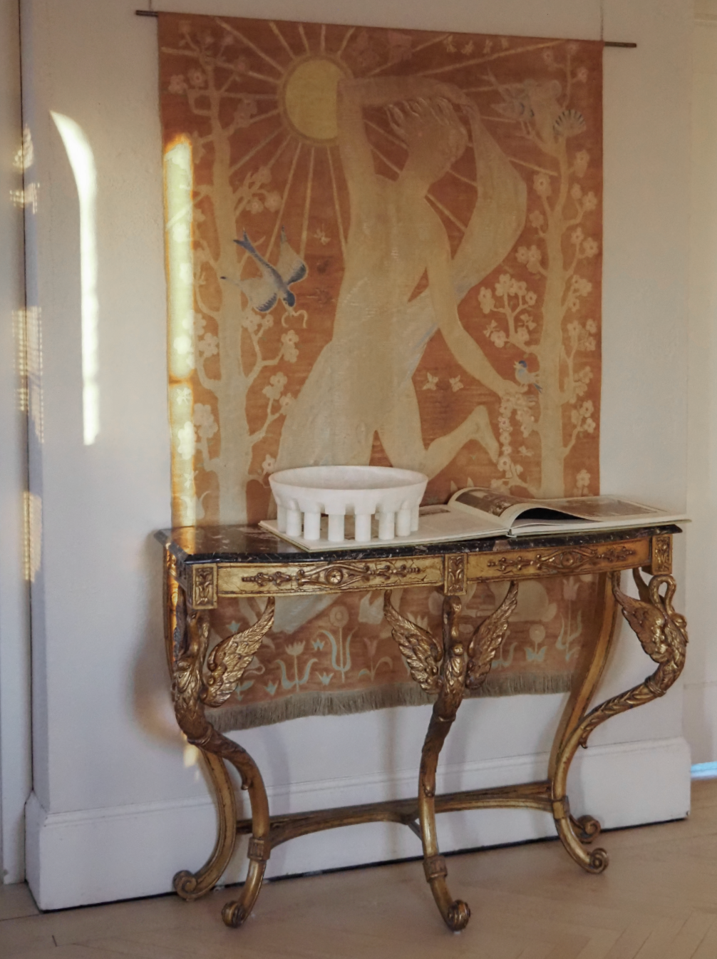 Italian Sculptural Swan Console with Marble Top