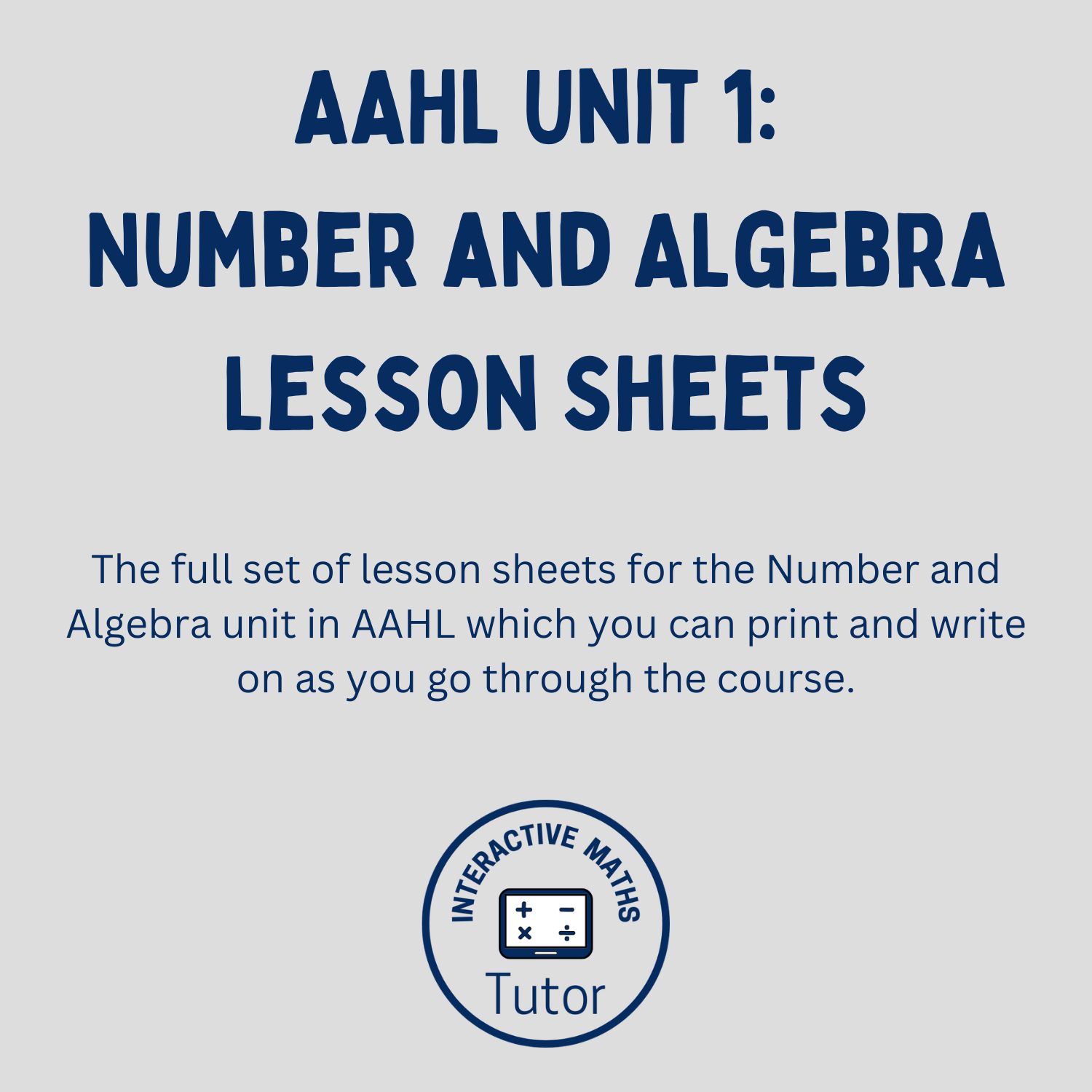 AAHL Unit 1 Number and Algebra Skill Sheet Pack