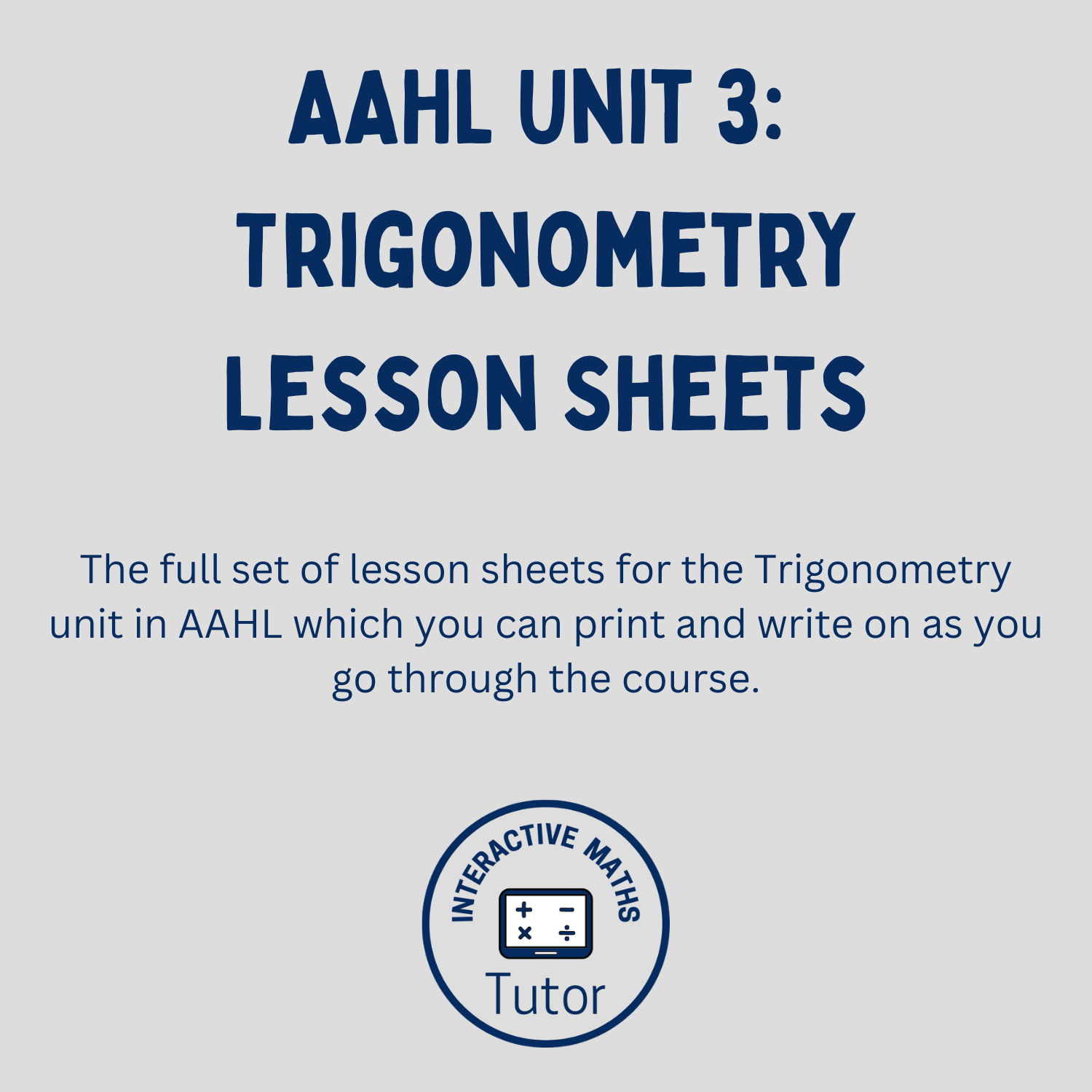 AAHL Unit 3 Trigonometry Skill Sheet Pack