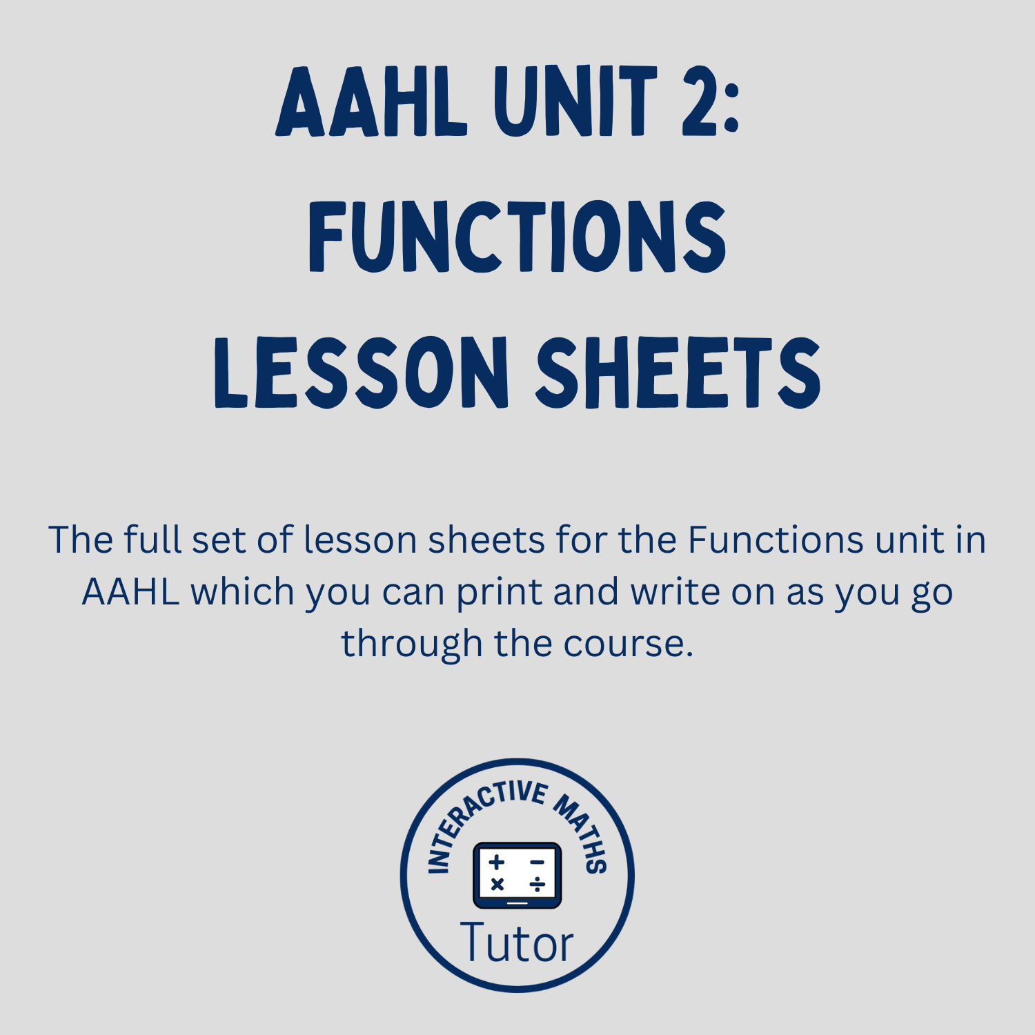 AAHL Unit 2 Functions Skill Sheet Pack