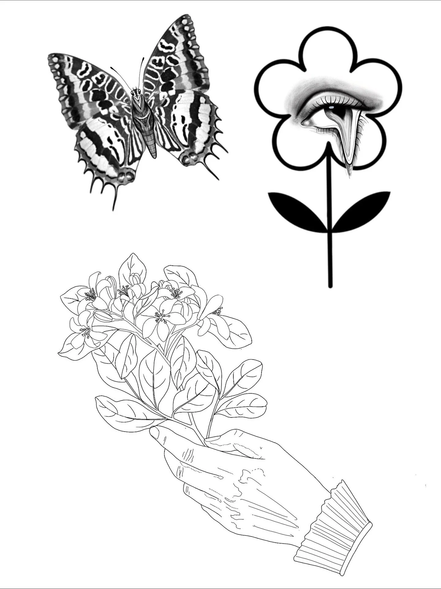 Flash and placement ideas! ✨

✶ all designs will be shaded 

✶ backpieces are at a discounted rate as I want to do more of them (you can find more in my highlights)

✶ the two floral pieces on wrist/hand (roses and tulip) are at a set price of &pound