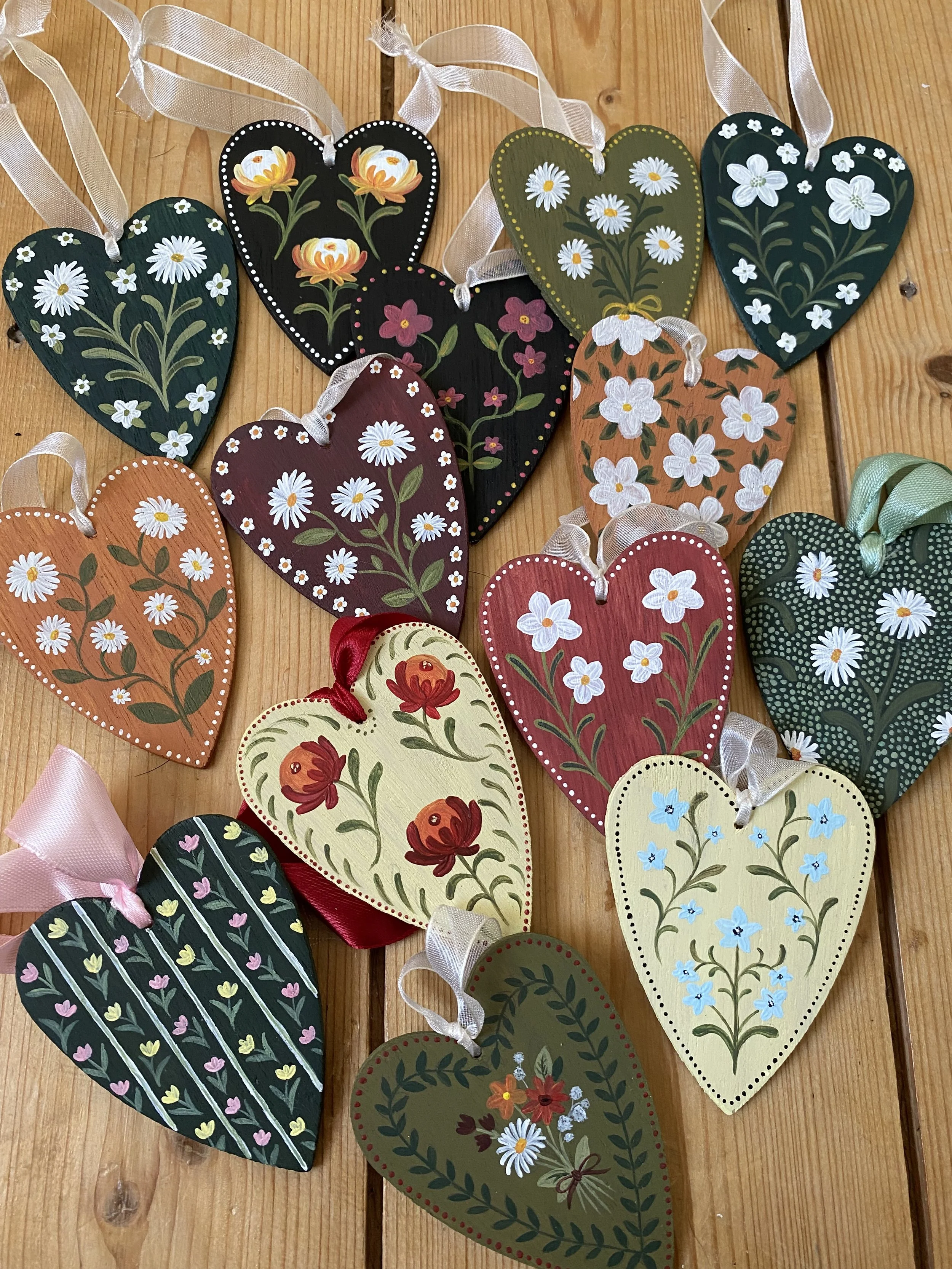 hand painted heart ornaments