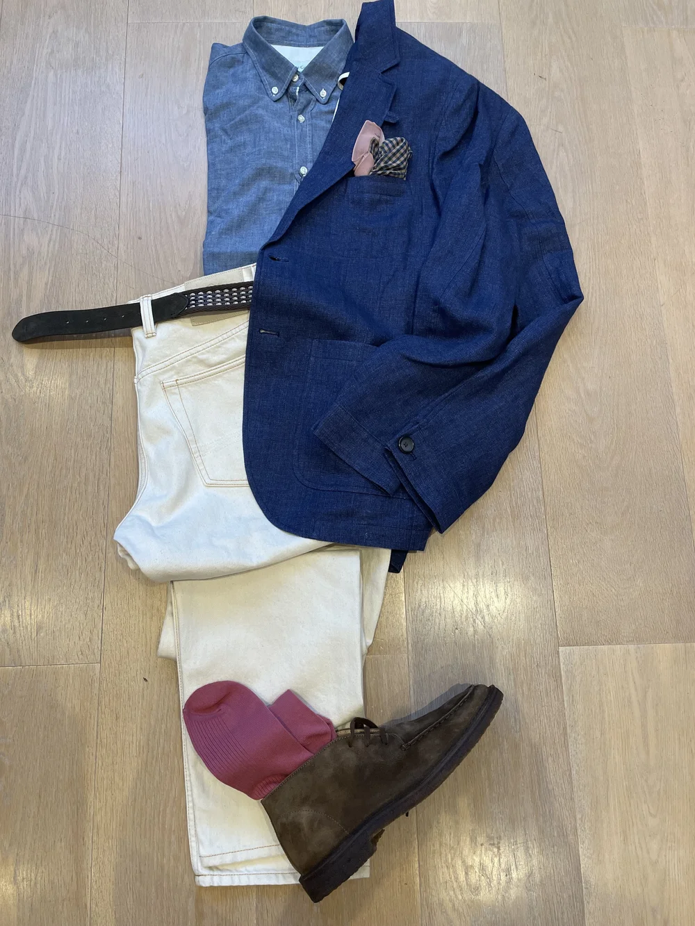 Casual blazer and chambray shirt