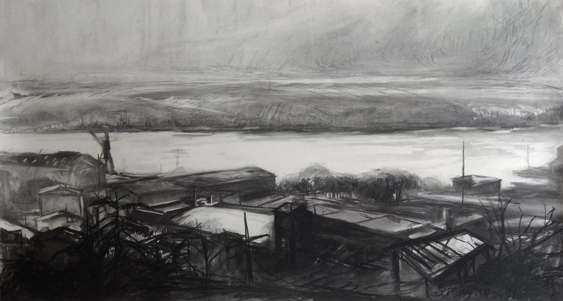 Shipyard
50cm x 97cm
Charcoal on paper.
2016
Available - contact for details