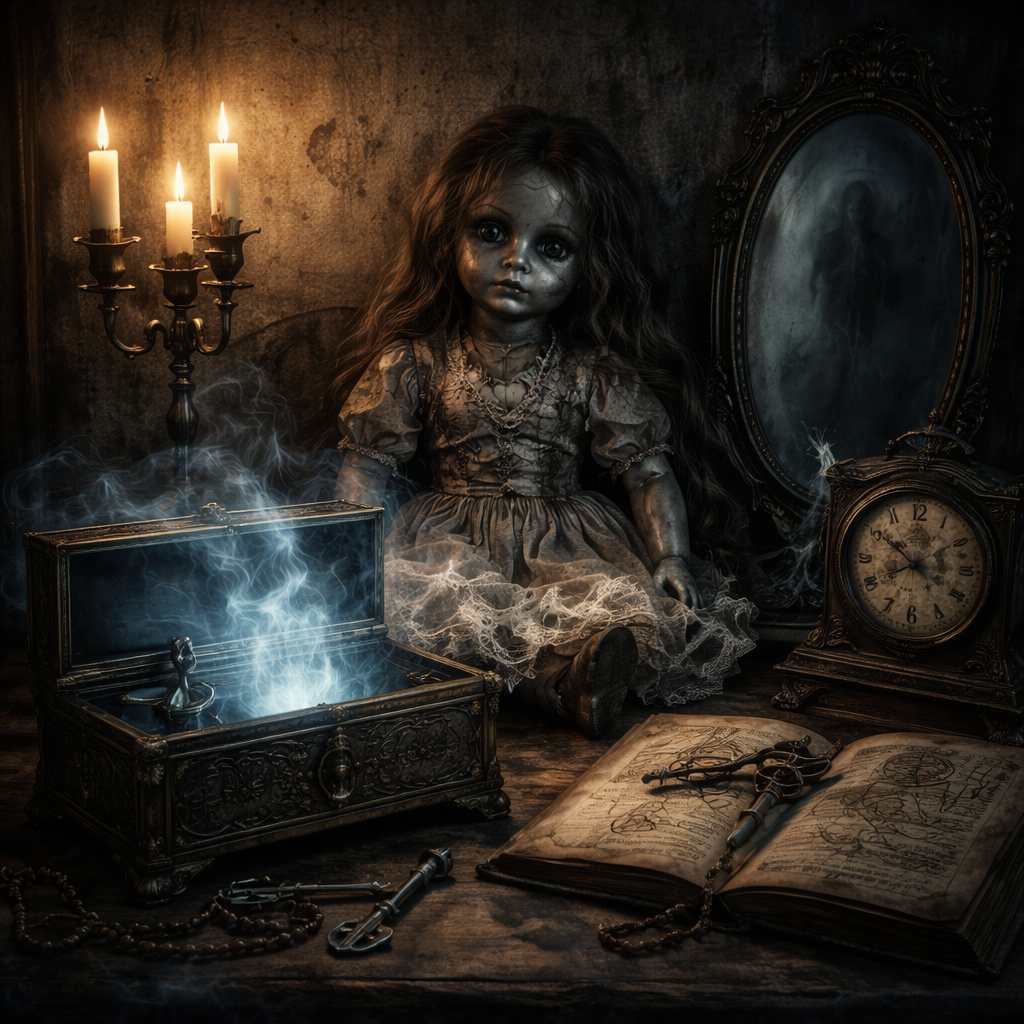 Haunted doll and eerie relics