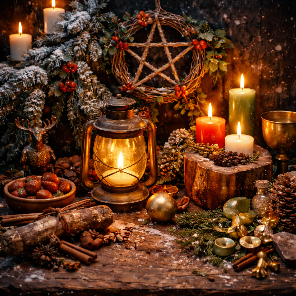 Winter solstice Yule celebration display