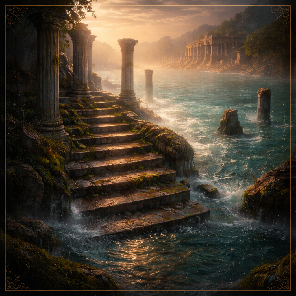 Sunset over ancient ruins