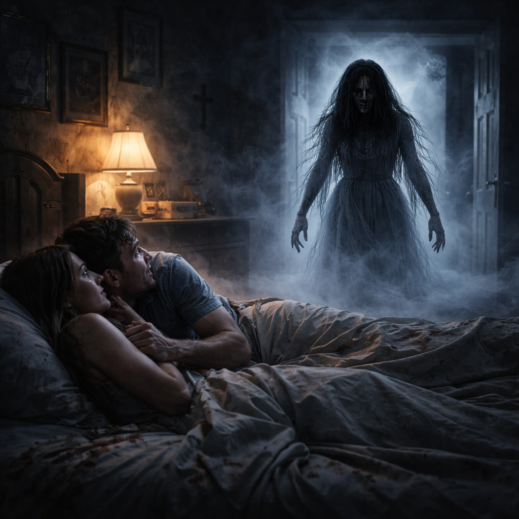 Haunted bedroom at midnight