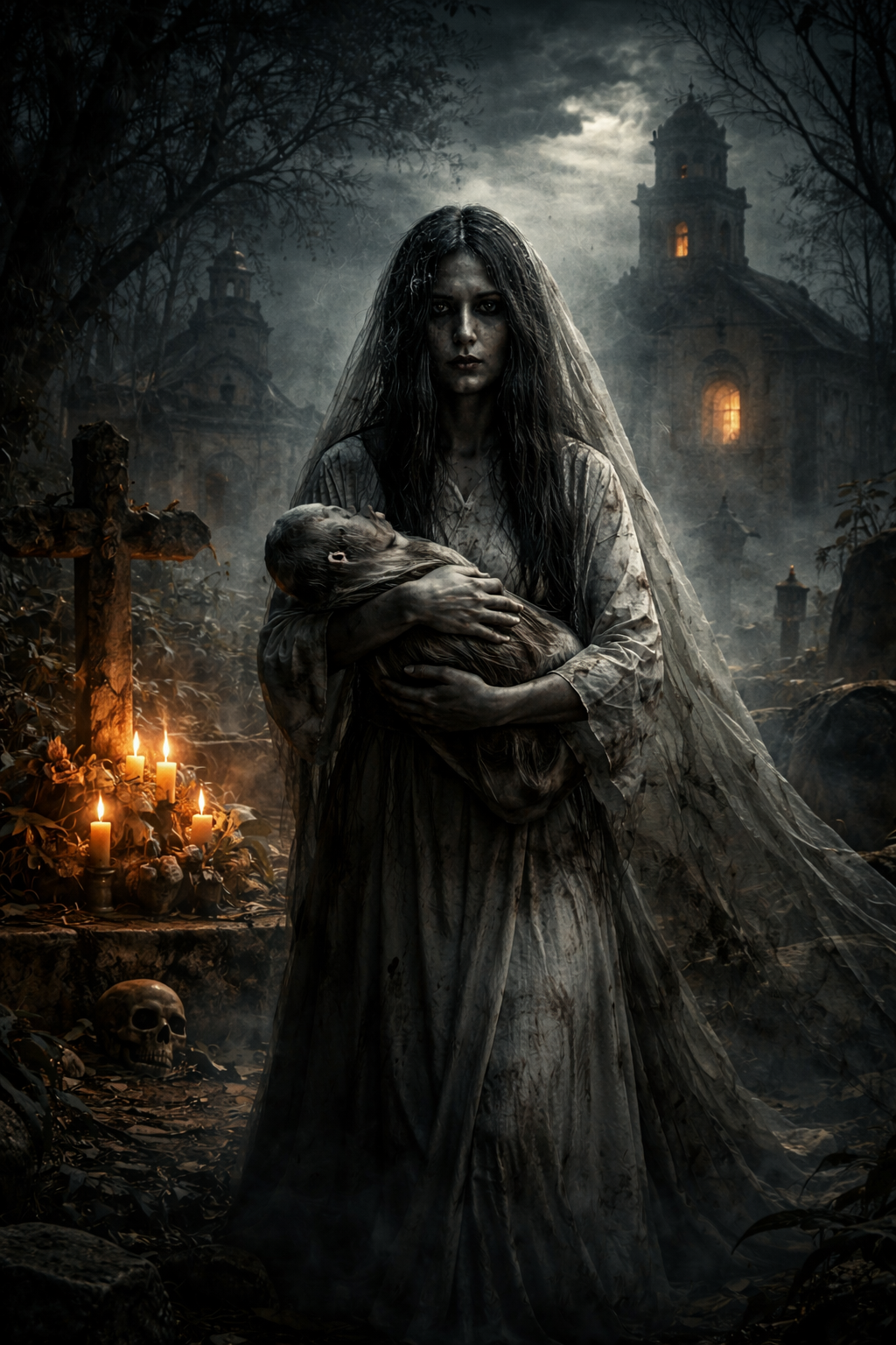 La Llorona in the haunted graveyard