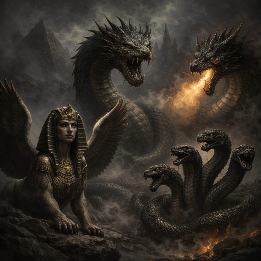 Mythical beasts in shadowed realms