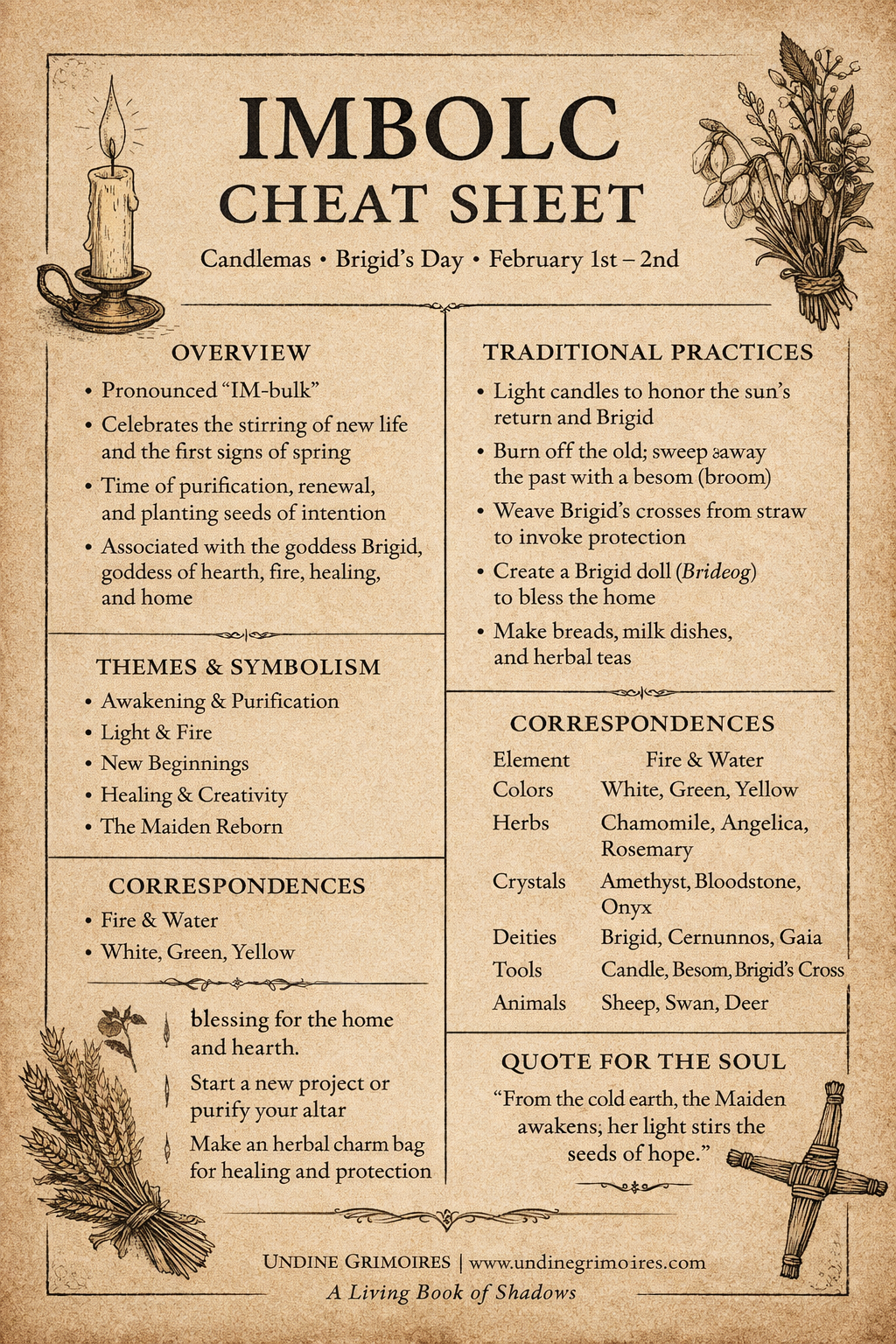 Imbolc Cheat Sheet