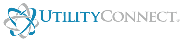 Utility Connect logo with stylized blue atom symbol and black text.