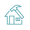 Outline of a house with a pitched roof and a chimney
