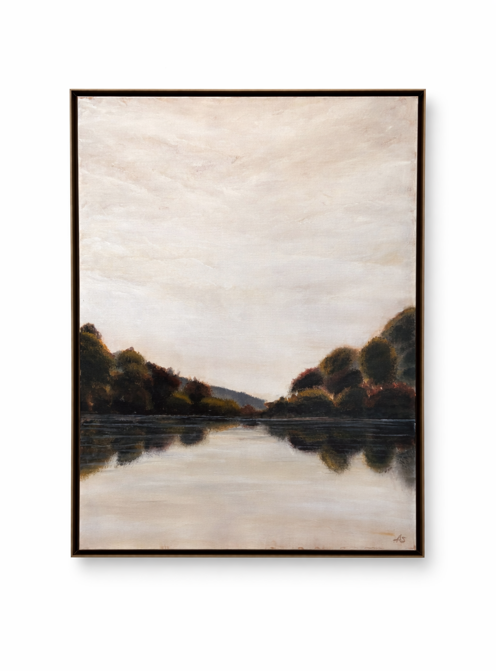 Golden Hour: Moody Fall Acrylic Painting with Bronze Frame