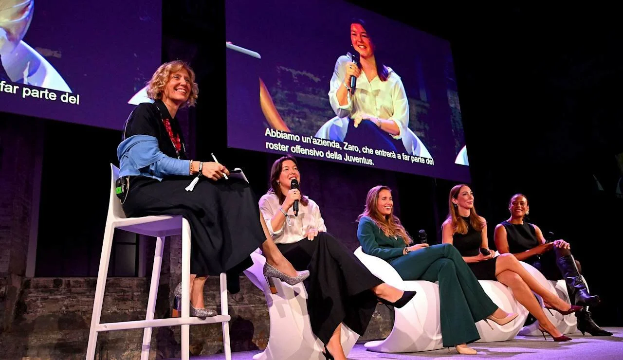 Flora Bell joins the Juventus Forward panel at WAVE by Vento in Turin. Photo: Juventus.